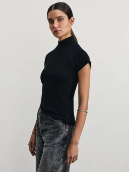 Футболка в рубчик из хлопка с рукавом реглан / Zarina  фото 3