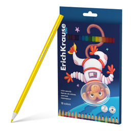 АКЦИЯ Цена за 8 шт. Цветные карандаши деревянные ErichKrause Kids Space Animals трехгранные, грифель 3 мм, 18 цветов (в коробке с европодвесом 18 шт)