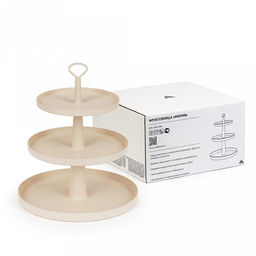 Блюдо-этажерка пластмассовое 3-х ярусное "Феерия" д29,5см, h34см, бежевый (Россия)