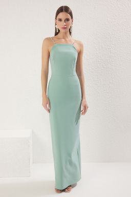 TRENDYOLMILLA Mint Incili Dokuma Uzun S?k Abiye & Mezuniyet Elbise TPRSS25AE00168  фото 5