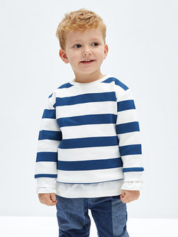 Bisiklet Yaka Uzun Kollu ?izgili Erkek Bebek Sweatshirt