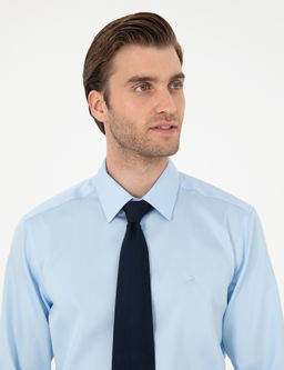 A__k Mavi Non Iron Kolay _t_lenebilir Slim Fit Uzun Kollu Basic G_mlek
