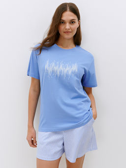 0235D TENERO Пижама жен. (Футболка +шорты) azzurro/multicolor