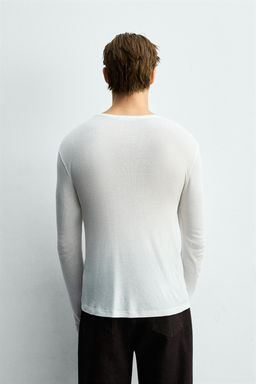 CAMISETA MANGA LARGA ESTRUCTURA VISCOSA / Blanco - Zara фото 3