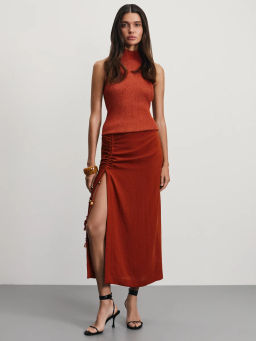 Юбка миди с разрезом из вискозы и льна / Zarina