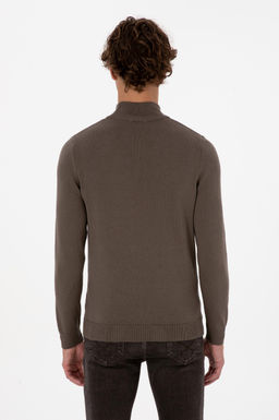 Erkek Slim Fit Bo_azl_ Vizon Basic Kazak