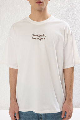 TRENDYOL MAN Ekru Oversize/Genis Kesim Cicek Bask?l? Kal?n %100 Pamuklu T-Shirt TMNSS25TS00028 - Trendyolmilla фото 13