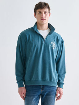 Dik Yaka Bask?l? Erkek Sweatshirt
