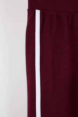 Bordo Pamuklu K?z Cocuk Biye Detayl? Wide Leg Orme Pantolon TKDSS25PL00015