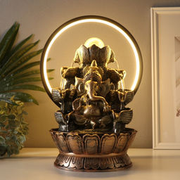 Фонтан настольный с подсветкой «Ганеша в золотом под водопадами», от сети, 25×20×34 см