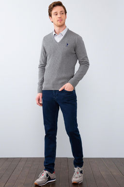 Erkek Gri Melanj Basic Kazak