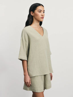 Рубашка из муслина с V-образным вырезом / Zarina  фото 4