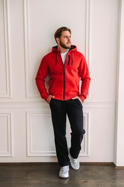 утепленный Спортивный костюм М-1617: Футер 3-х ниточный Красный / Тёмно-синий - Relay фото 3