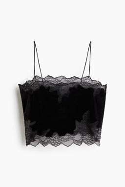 Top de velour con tirantes espagueti y encaje