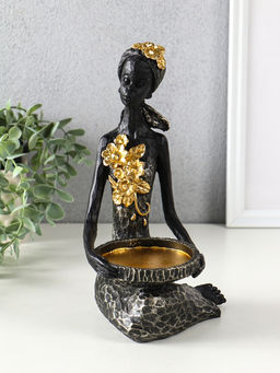 Фигура - подсвечник на 1 свечу «Африканка в косынке с цветами», полистоун, чёрный, d=8 см, 14×11.5×24.5 см