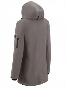 Парка женская софтшелл виндстоппер удлинённая с капюшоном темно-серого цвета 9618_1TC