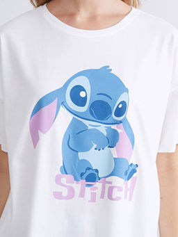Bisiklet Yaka Stitch Bask?l? Kad?n Pijama Tak?m?