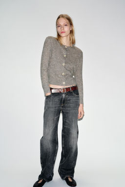 CONTRAST KNIT CARDIGAN WITH BELT