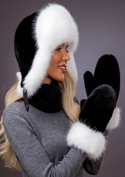 Варежки экомех черный комби песец