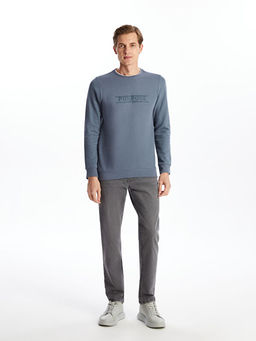 Bisiklet Yaka Uzun Kollu Bask?l? Erkek Sweatshirt