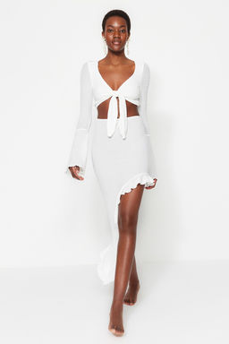 Plaj Giyim Beyaz Dokuma F?rf?rl? Bluz-Etek Tak?m TBESS23AU00040