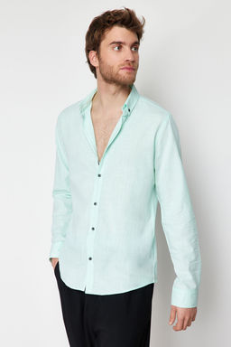 TRENDYOL MAN Koyu Yesil Dugmeli Yaka Apoletli Slim Fit Uzun Kol %100 Pamuklu Keten Gorunumlu Gomlek TMNSS20GO0189 - Trendyolmilla фото 31