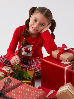 Bisiklet Yaka Bask?l? Uzun Kollu K?z ?ocuk Pijama Tak?m?