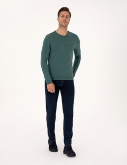 Ye_il Slim Fit Bisiklet Yaka Basic Triko Kazak