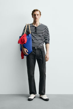 CAMISETA JACQUARD RAYAS AARON LEVINE X ZARA / Azul / Blanco