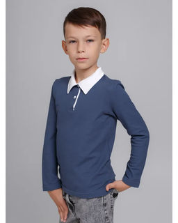 Футболка Поло д/м длинный рукав, цвет серый-белый, 100% х/б