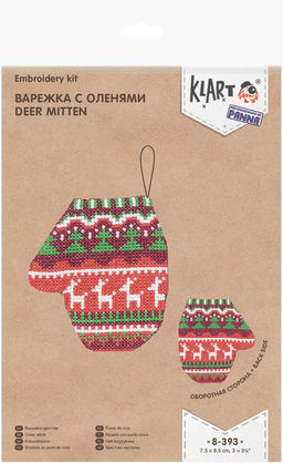 Klart набор для вышивания 8-393 Варежка с оленями 7.5 х 8.5 см