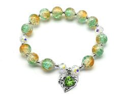 Браслет из сахарного кварца "Сердце" шарик 10мм, цв.оранжево-зеленый