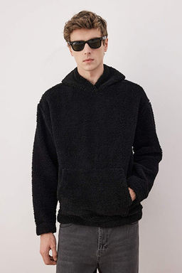 Siyah Un_sex Oversize/Geni_ Kesim _erpa Polar/Pelu_ Kap__onlu Sweatshirt TMNAW25SW00147 - Trendyolmilla фото 2