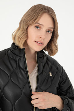 Женская черная кожаная куртка - U.s. polo assn фото 2