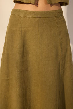 Trendyolmilla Haki %100 Keten Midi Volanl? Etek TWOSS25ET00137  фото 2