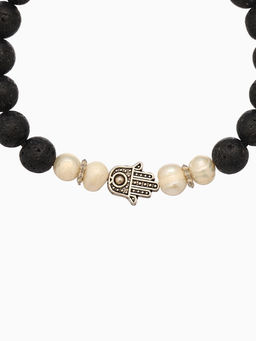 Браслет «Хамса», длина 18 см, жемчуг, лава