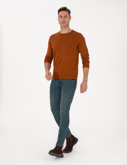 Kahverengi Slim Fit Bisiklet Yaka Basic Triko Kazak - Pierre cardin фото 4
