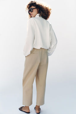 PANTAL?N TAPERED CINTURA EL?STICA / Camel claro - Zara фото 6