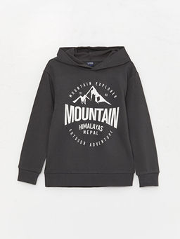 Bask?l? Uzun Kollu Erkek ?ocuk Hoodie ve E?ofman Alt? - Waikiki фото 2