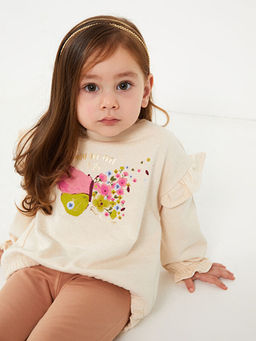 Bisiklet Yaka Uzun Kollu Pamuklu K?z Bebek Sweatshirt