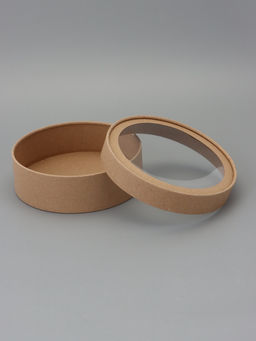 Коробка круглая подарочная завальцованная с окном, крафт, 18×6 см