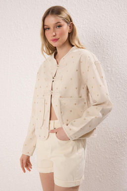More Sustainable Ekru Kalp Nak?sl? Cep Detayl? Denim Ceket TWOSS25CE00049 - Trendyolmilla фото 2