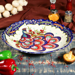 Ляган узбекский Риштанская Керамика «Жар птица», d=41 см, синий