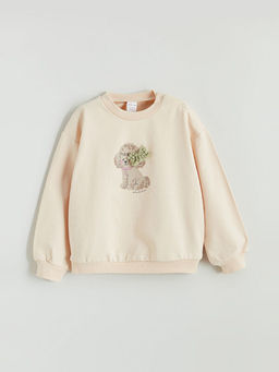 Bisiklet Yaka Bask?l? K?z Bebek Sweatshirt ve Tayt 2li