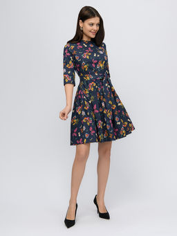 Платье синее длины мини с принтом и рукавами 3/4 - 1001dress фото 2