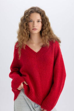 Oversize Genis Kal?p V Yaka Triko Kazak