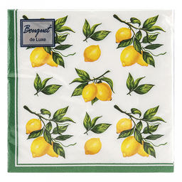 Салфетки бумажные Bouquet de Luxe 24х24см, 3-х слойные, 25 штук в упаковке, 100% целлюлоза, Скатерть с лимонами (Россия)  фото 2