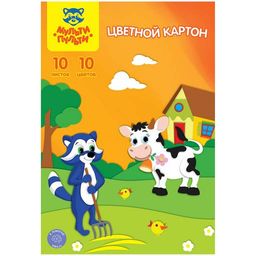 Цветной картон Мульти-Пульти А4 10л. 10цв. (КЦнм10-10_13976) немелованный, в папке
