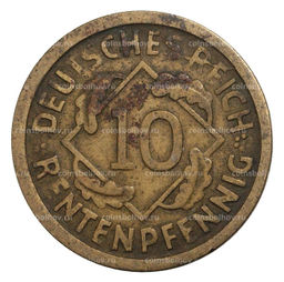 Монета 10 рентенпфеннигов 1923 года D Германия