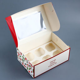 Цена за 2 шт. Коробка для 6 капкейков с окном подарочная новогодняя упаковка «С Новым годом», 25×17×10 см